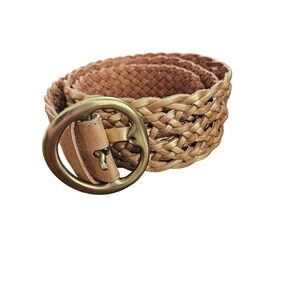 Linea Pelle Womens Braided Leather Belt Gold Metallic Boho Woven Large
